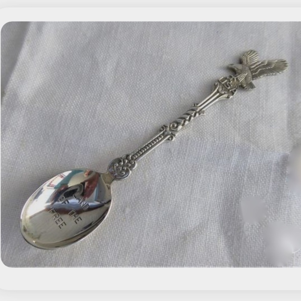 S14-Vintage Silverplate 1987 Blue Delft Eagle USA Land of the Free Spoon - Picture 1 of 8